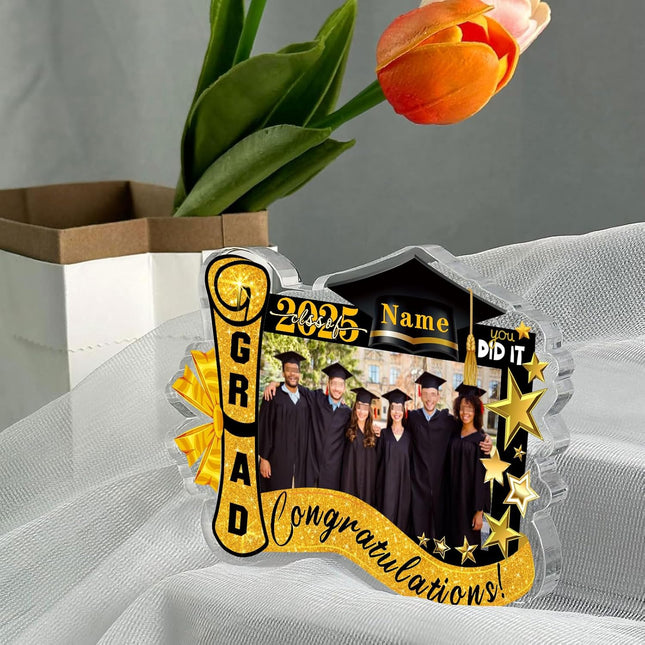 UUBAO Customized Graduation Plaque with Photo Crystal Desktop Keepsake Gift (Yellow)