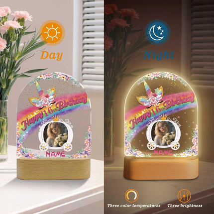 UUBAO Personalized Happy Birthday Night Light Gift with Photo Customized Acrylic Lamp for Her Mom Daughter Grandma Nana(Unicorn)