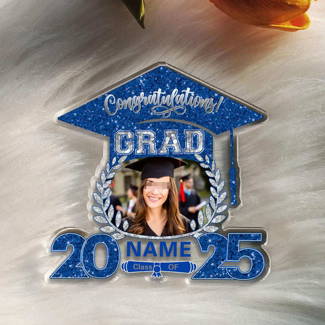 UUBAO Customized Graduation Plaque with Photo Crystal Desktop Keepsake Gift (Blue and Silver)