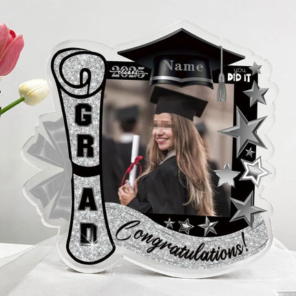 UUBAO Customized Graduation Plaque with Single Picture Custom Picture 2025 Congrats Grad Crystal Desktop Farewell Keepsake Gift (Black and Silver)