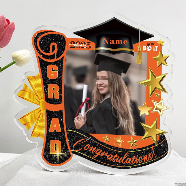 UUBAO Customized Graduation Plaque with Single Picture Custom Picture 2025 Congrats Grad Crystal Desktop Farewell Keepsake Gift (Orange)