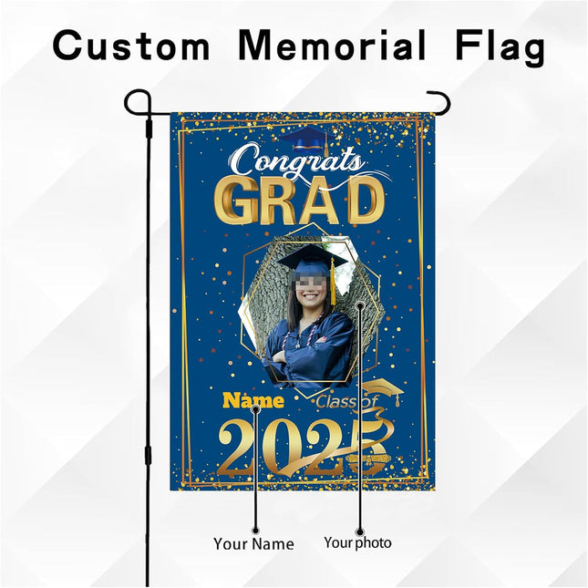 UUBAO Custom Graduation Garden Flag with Photo Class of 2025 Congrats Grad Double Sided Yard Flag Decorative Gifts (Blue and Gold)