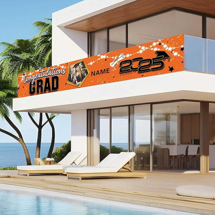 UUBAO Custom Graduation Party Decorations 2025 Personalization Congrats Grad Banner Graduation Backdrop(Orange)