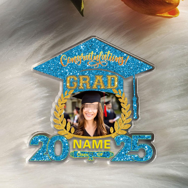 UUBAO Customized Graduation Plaque with Photo Crystal Desktop Keepsake Gift (Sky Blue)