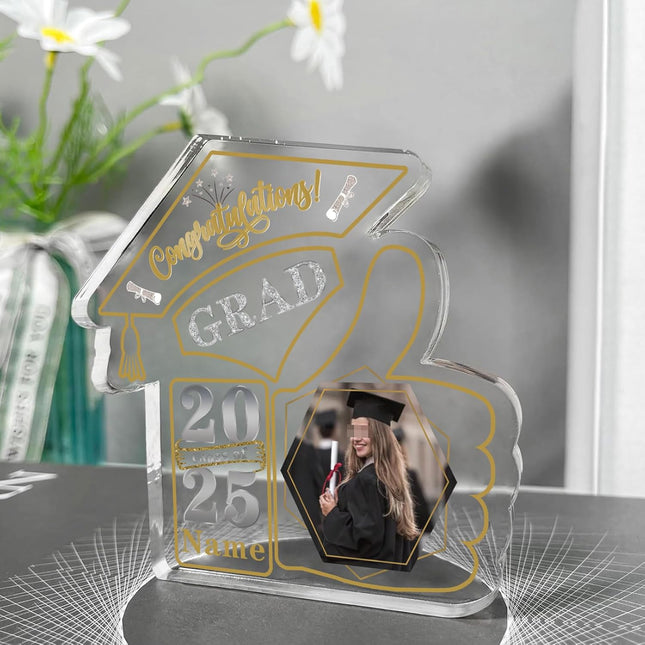 UUBAO Personalized Graduation Decorative Signs Plaques Class of 2024 Desk Paperweight Farewell Memorial Gift with Photo(Champagne)