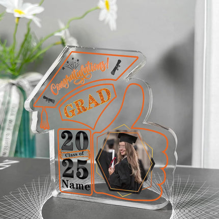 UUBAO Personalized Graduation Decorative Signs Plaques Class of 2024 Desk Paperweight Farewell Memorial Gift with Photo(Orange)
