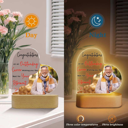 UUBAO Customized Acrylic Night Light Gifts Personalized Acrylic LED Night Light Lamp Anniversary Custom Photo Gifts for Retiree