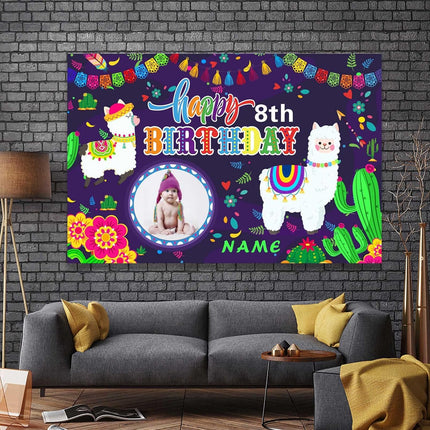 UUBAO Custom Llama Cactus Happy Birthday Party Decorations Supplies Personalized Backdrop Banner