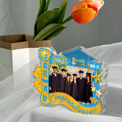 UUBAO Customized Graduation Plaque with Photo Crystal Desktop Keepsake Gift (Sky Blue)