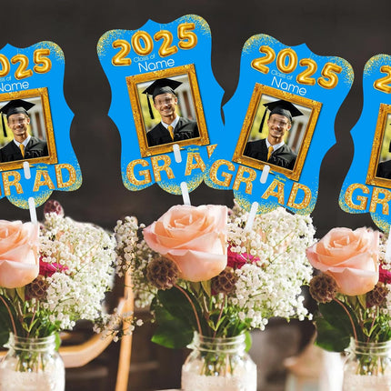 UUBAO Personalized Graduation Double Sided Face Fan Class of 2025 Customized Graduation Head Face Cutout with Handle Fun Photo Prop Supplies(Sky Blue)