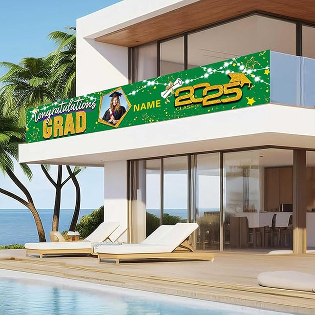 UUBAO Custom Graduation Party Decorations 2025 Personalization Congrats Grad Banner Graduation Backdrop(Dark Green and Gold)