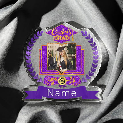 UUBAO Customized Graduation Plaque with Single Picture Custom Picture 2025 Congrats Grad Crystal Desktop Farewell Keepsake Gift (Purple)