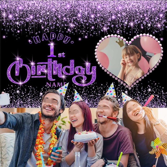 UUBAO Custom Happy Birthday Backdrop Personalization Glitter DiamondBanner for Girls Women(Purple)
