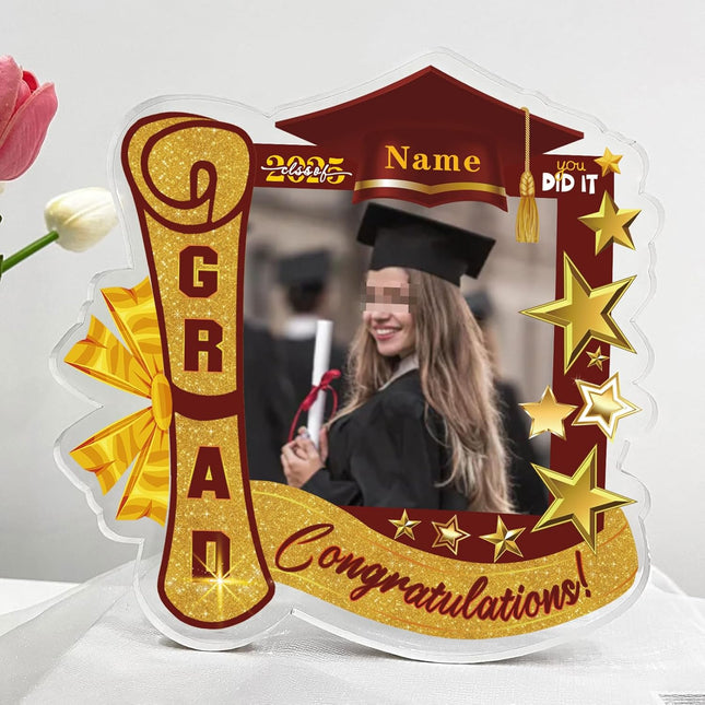 UUBAO Customized Graduation Plaque with Single Picture Custom Picture 2025 Congrats Grad Crystal Desktop Farewell Keepsake Gift (Maroon)