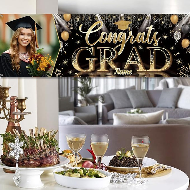 UUBAO Custom Graduation Party Decorations Personalization Banner Class of 2025 Backdrop (Champagne）