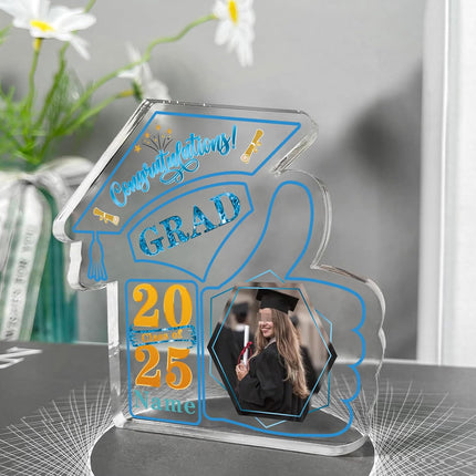 UUBAO Personalized Graduation Decorative Signs Plaques Class of 2024 Desk Paperweight Farewell Memorial Gift with Photo(Sky Blue)
