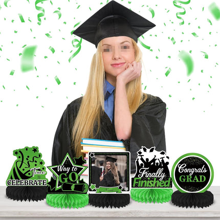 UUBAO 9 PCS Custom Graduation Party Honeycomb Centerpieces Class of 2025 Congrats Grad Decorations Congratulate Graduation Table Toppers for Graduation Party Favor Supplies (Light Green)
