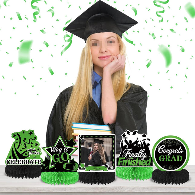 UUBAO 9 PCS Custom Graduation Party Honeycomb Centerpieces Class of 2025 Congrats Grad Decorations Congratulate Graduation Table Toppers for Graduation Party Favor Supplies (Light Green)