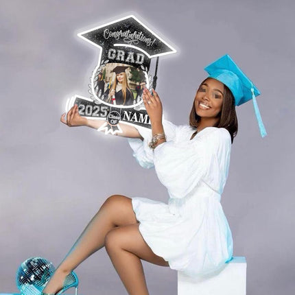 UUBAO Custom Graduation Gift LED Neon Signs Class of 2025 Personalized Photo Congrats Grad USB Powered (Black and Silver)