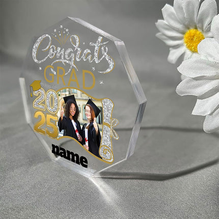 UUBAO Personalized Graduation Gift Class of 2025 Desk Paperweight Farewell Memorial Decorative Signs Plaques with Photo (Champagne)