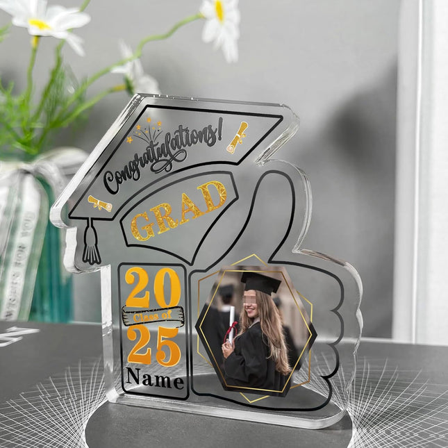 UUBAO Personalized Graduation Decorative Signs Plaques Class of 2024 Desk Paperweight Farewell Memorial Gift with Photo(Black and Gold)