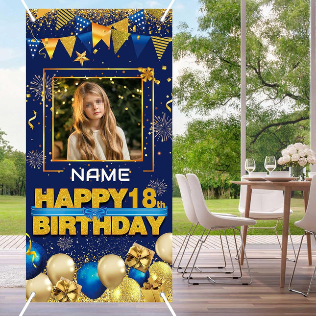 UUBAO Custom Happy Birthday Door Banner Backdrop Birthday Decorations Party Supplies for Women Men(Navy Blue)