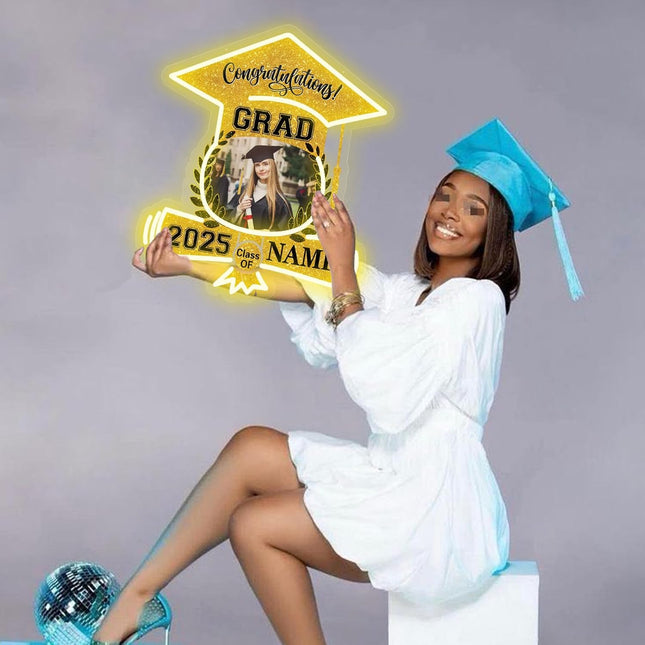 UUBAO Custom Graduation Gift LED Neon Signs Class of 2025 Personalized Photo Congrats Grad USB Powered (Yellow)