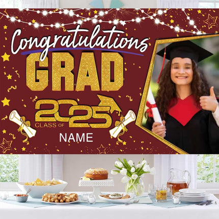 UUBAO Custom Graduation Party Decorations Personalization Banner Class of 2025 Backdrop (Maroon and Gold)