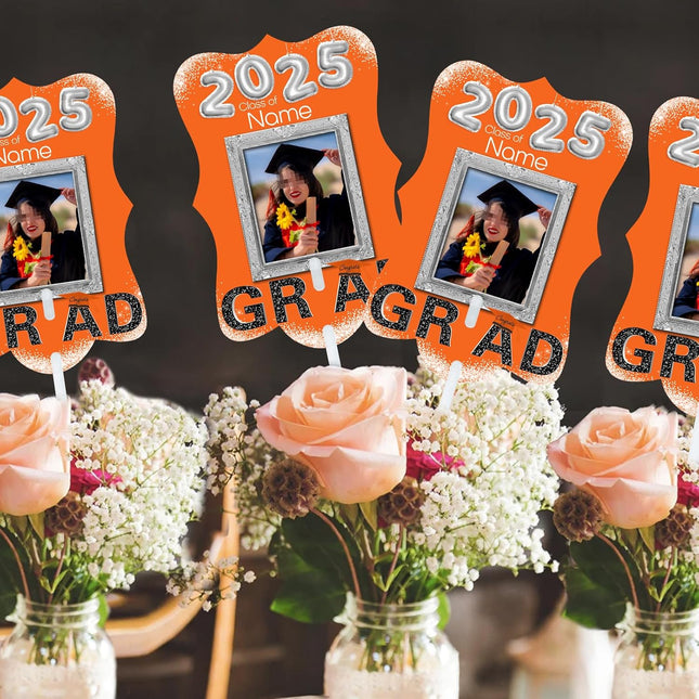 UUBAO Personalized Graduation Double Sided Face Fan Class of 2025 Customized Graduation Head Face Cutout with Handle Fun Photo Prop Supplies(Orange)