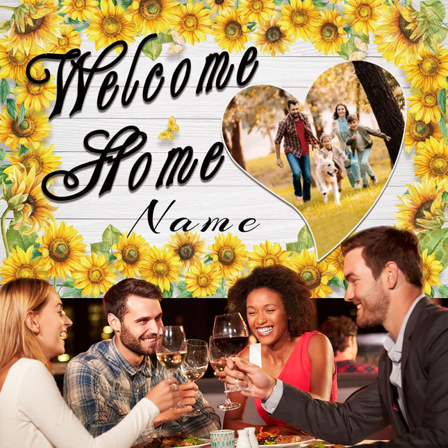 UUBAO Custom Welcome Home Banner Decorations Sunflower Yard Sign Sunflower Banner for Military Homecoming Deployment Returning Party Supplies