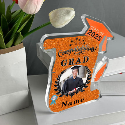 UUBAO Personalized Graduation Gift Class of 2025 Desk Paperweight Farewell Memorial Decorative Signs Plaques with Photo (Orange)