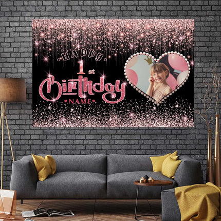 UUBAO Custom Happy Birthday Backdrop Personalization Glitter DiamondBanner for Girls Women(Rose Gold)