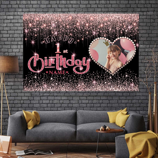 UUBAO Custom Happy Birthday Backdrop Personalization Glitter DiamondBanner for Girls Women(Rose Gold)