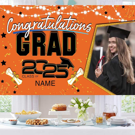 UUBAO Custom Graduation Party Decorations Personalization Banner Class of 2025 Backdrop (Orange)