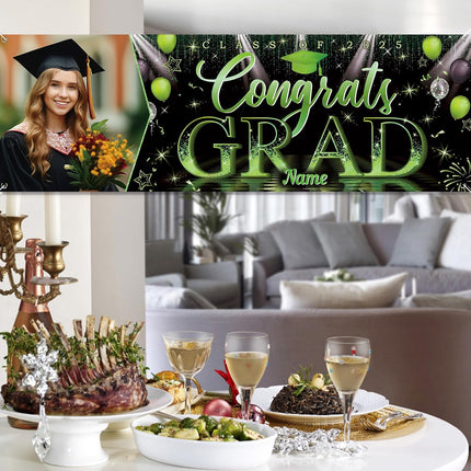 UUBAO Custom Graduation Party Decorations Personalization Banner Class of 2025 Backdrop (Light Green）
