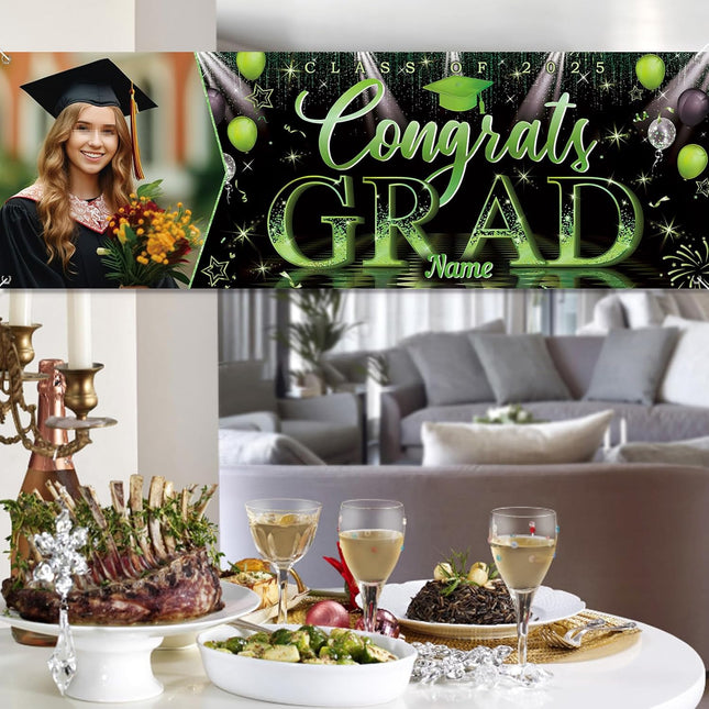 UUBAO Custom Graduation Party Decorations Personalization Banner Class of 2025 Backdrop (Light Green）