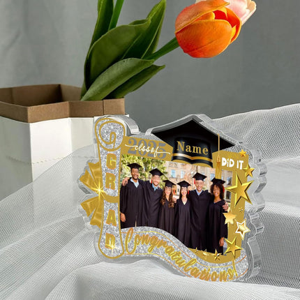 UUBAO Customized Graduation Plaque with Photo Crystal Desktop Keepsake Gift (Champagne)