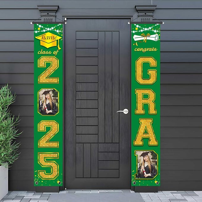 UUBAO Custom Graduation Party Decorations 2025 Personalization Congrats Grad Banner Graduation Front Door Porch Sign Backdrop(Dark Green and Gold)