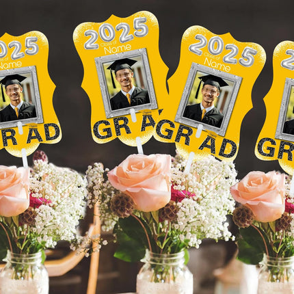 UUBAO Personalized Graduation Double Sided Face Fan Class of 2025 Customized Graduation Head Face Cutout with Handle Fun Photo Prop Supplies(Yellow)