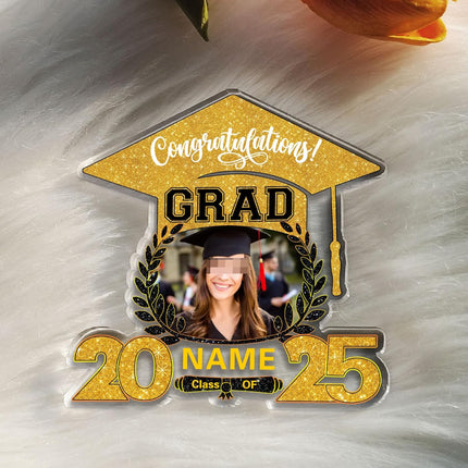 UUBAO Customized Graduation Plaque with Photo Crystal Desktop Keepsake Gift (Yellow)