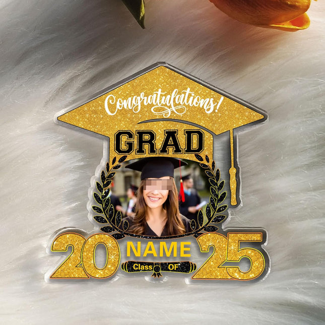 UUBAO Customized Graduation Plaque with Photo Crystal Desktop Keepsake Gift (Yellow)