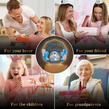 UUBAO Personalized Happy Birthday Night Light Gift with Photo Customized Acrylic Lamp for Her Mom Daughter Grandma Nana(Blue and Silver)