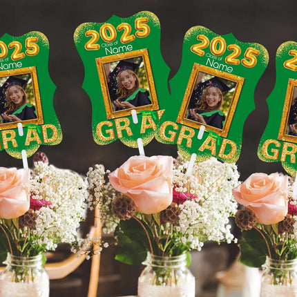 UUBAO Personalized Graduation Double Sided Face Fan Class of 2025 Customized Graduation Head Face Cutout with Handle Fun Photo Prop Supplies(Dark Green)