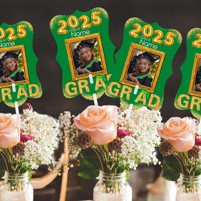 UUBAO Personalized Graduation Double Sided Face Fan Class of 2025 Customized Graduation Head Face Cutout with Handle Fun Photo Prop Supplies(Dark Green)