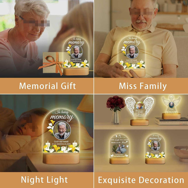 UUBAO Personalized Memorial Gift Photo Night Light Customized Light Up Acrylic Plaque Lamp Sympathy Bereavement Remembrance Gift(Flower)