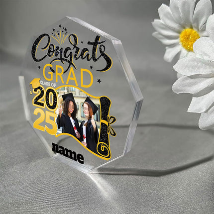UUBAO Personalized Graduation Gift Class of 2025 Desk Paperweight Farewell Memorial Decorative Signs Plaques with Photo (Black and Gold)