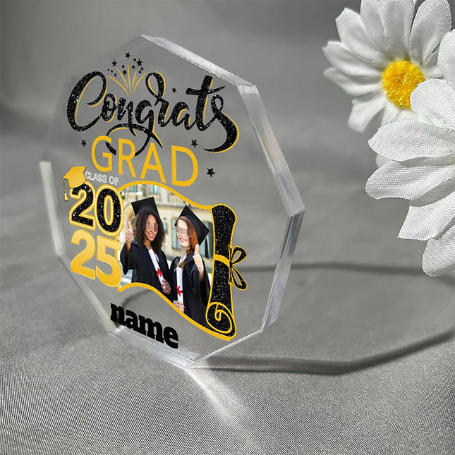 UUBAO Personalized Graduation Gift Class of 2025 Desk Paperweight Farewell Memorial Decorative Signs Plaques with Photo (Black and Gold)