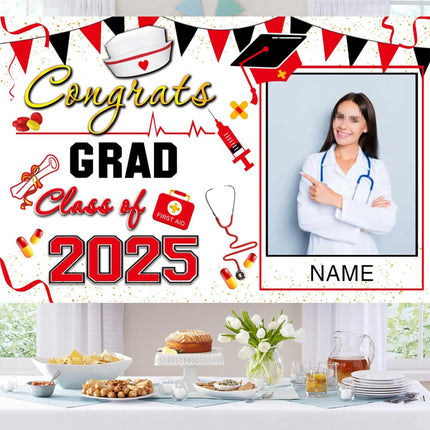 UUBAO Custom Nurse/Medical Students Graduation Party Decorations 2025 Personalization Congrats Grad Backdrop Banner