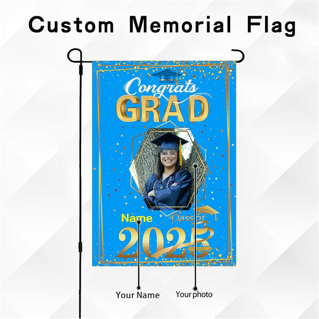 UUBAO Custom Graduation Garden Flag with Photo Class of 2025 Congrats Grad Double Sided Yard Flag Decorative Gifts (Sky Blue)