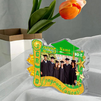 UUBAO Customized Graduation Plaque with Photo Crystal Desktop Keepsake Gift (Light Green)